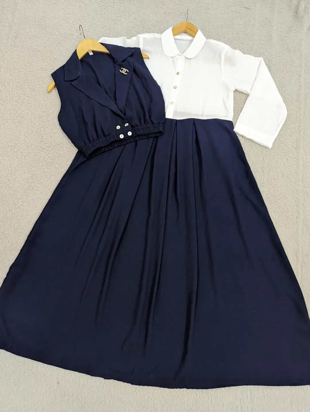 Chic Double Coat Jacket & Collared Maxi Set (2PC)
