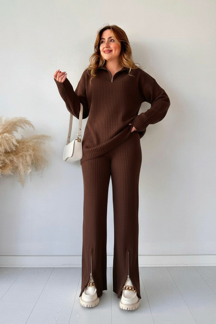 Winter Arrival❄ High-Neck Drop-Shoulder Winter Rib Tracksuit (2PC)