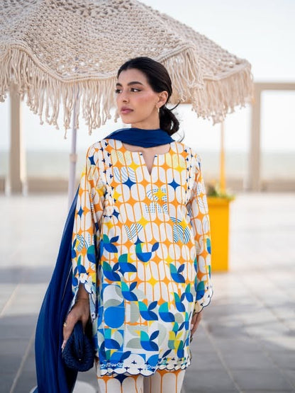 BREÈ- Vibrant Azure & Citrus Geometric Printed 2-Piece Suit