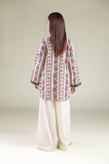 Floral Printed Kurta with Elegant White Farshi Shalwar