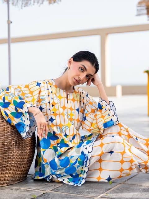 BREÈ- Vibrant Azure & Citrus Geometric Printed 2-Piece Suit