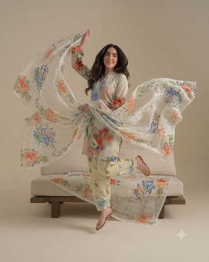 Pastel Watercolor Floral Lawn Printed 3-Piece Suit