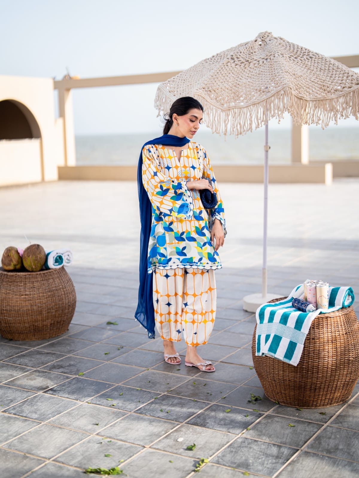 BREÈ- Vibrant Azure & Citrus Geometric Printed 2-Piece Suit