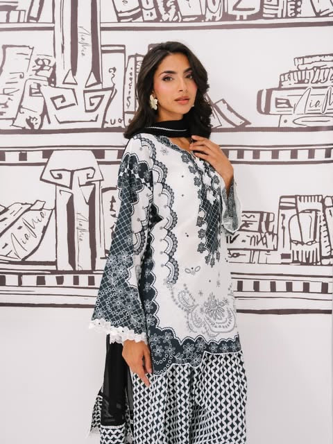 Vanilla-Monochrome Elegance Lawn Printed 3-Piece Suit