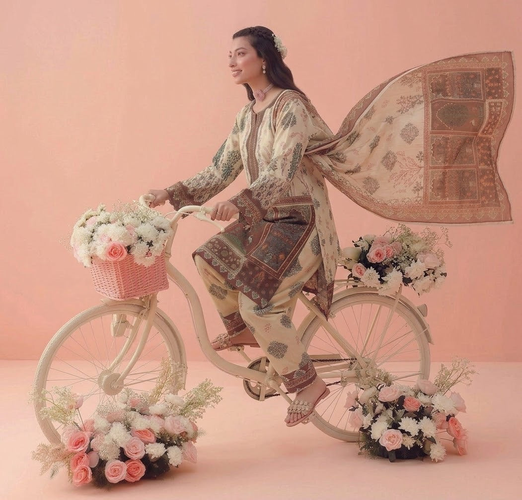 Earthy Heritage Floral Lawn Printed 3-Piece Suit