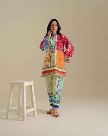 Vibrant Tropical Mosaic Lawn Printed 2-Piece Suit