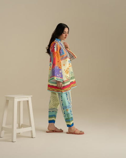 Vibrant Tropical Mosaic Lawn Printed 2-Piece Suit