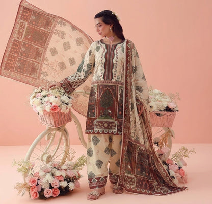 Earthy Heritage Floral Lawn Printed 3-Piece Suit