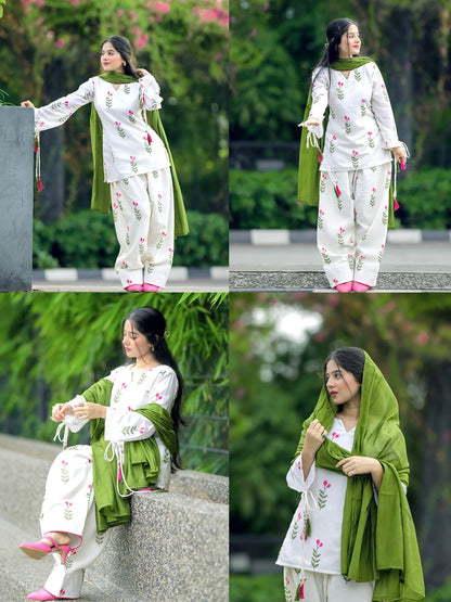 Cute Floral Printed Farshi Shalwar Set (3PC)