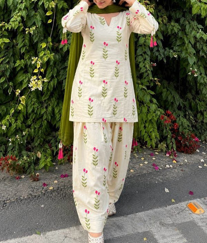 Cute Floral Printed Farshi Shalwar Set (3PC)