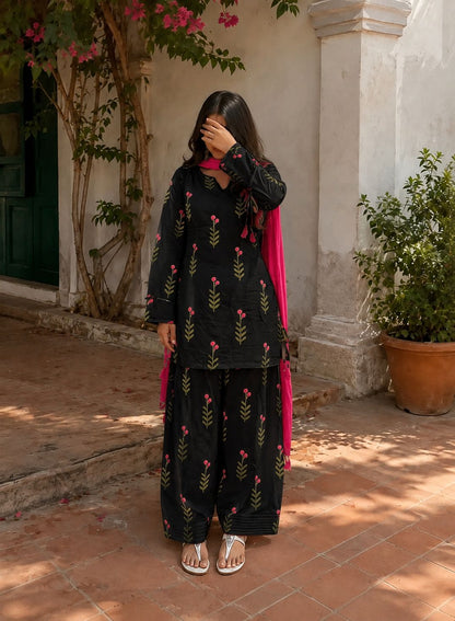 Cute Floral Printed Farshi Shalwar Set (3PC)