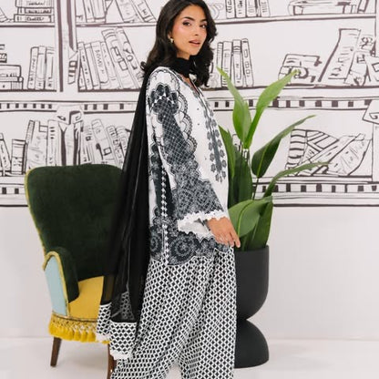 Vanilla-Monochrome Elegance Lawn Printed 3-Piece Suit
