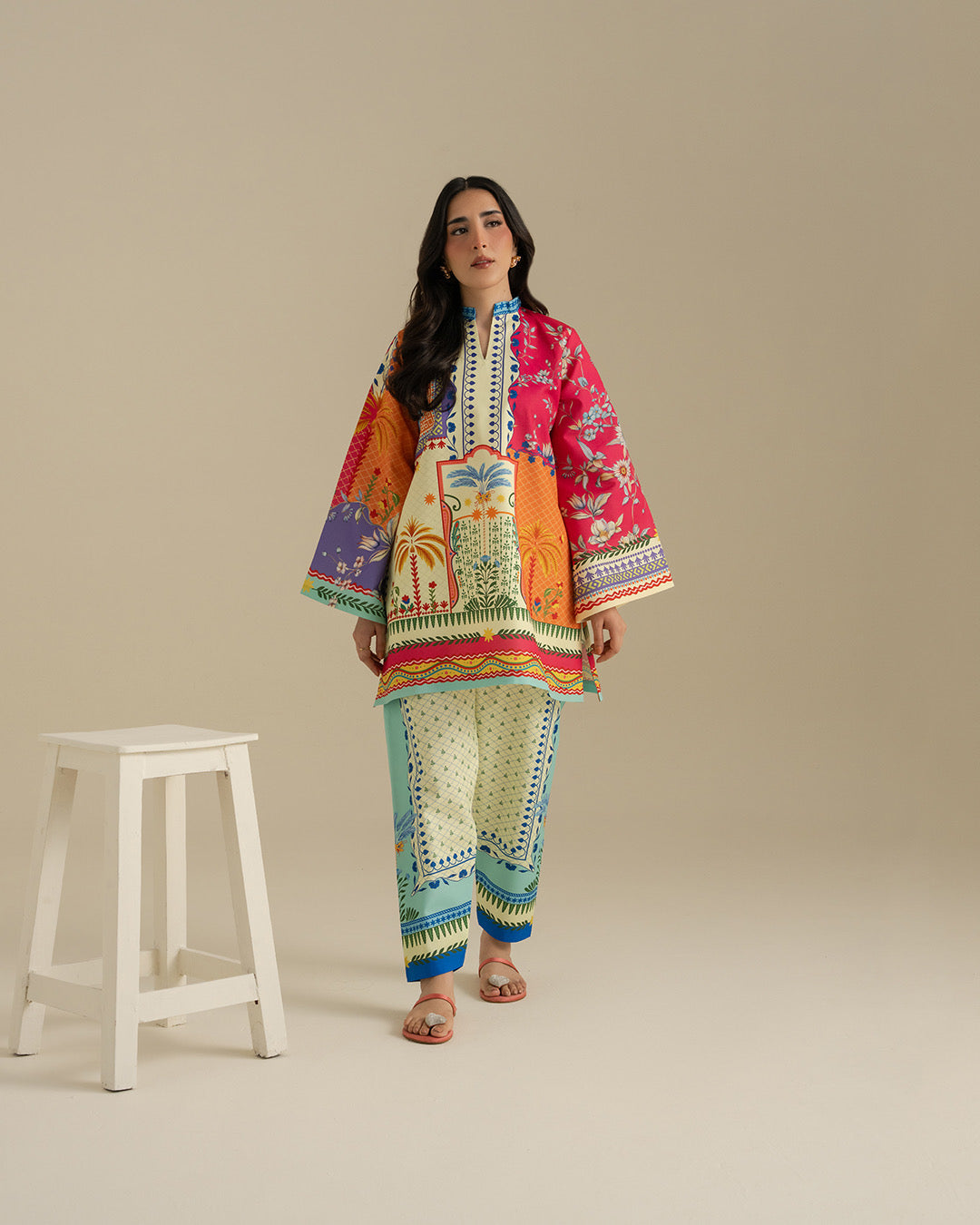 Vibrant Tropical Mosaic Lawn Printed 2-Piece Suit