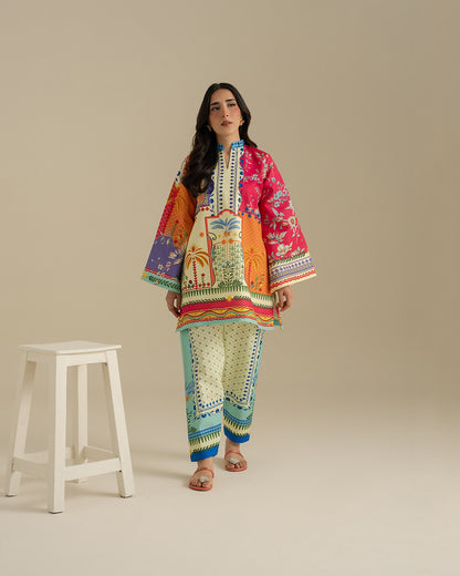Vibrant Tropical Mosaic Lawn Printed 2-Piece Suit