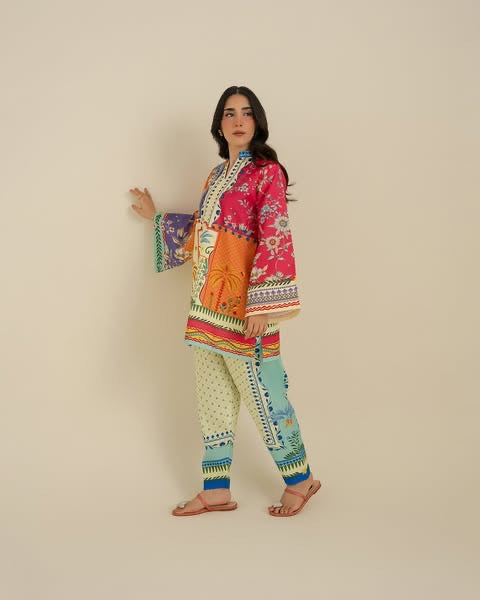 Vibrant Tropical Mosaic Lawn Printed 2-Piece Suit