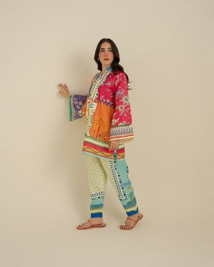 Vibrant Tropical Mosaic Lawn Printed 2-Piece Suit
