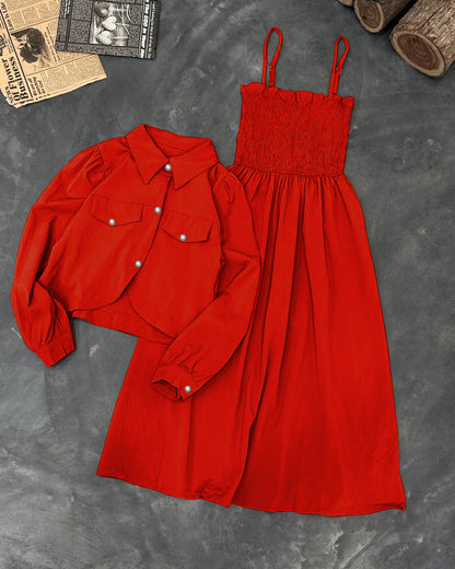 Monochrome Garden Party Set: Smocked Cami Maxi + Cropped Button-Down