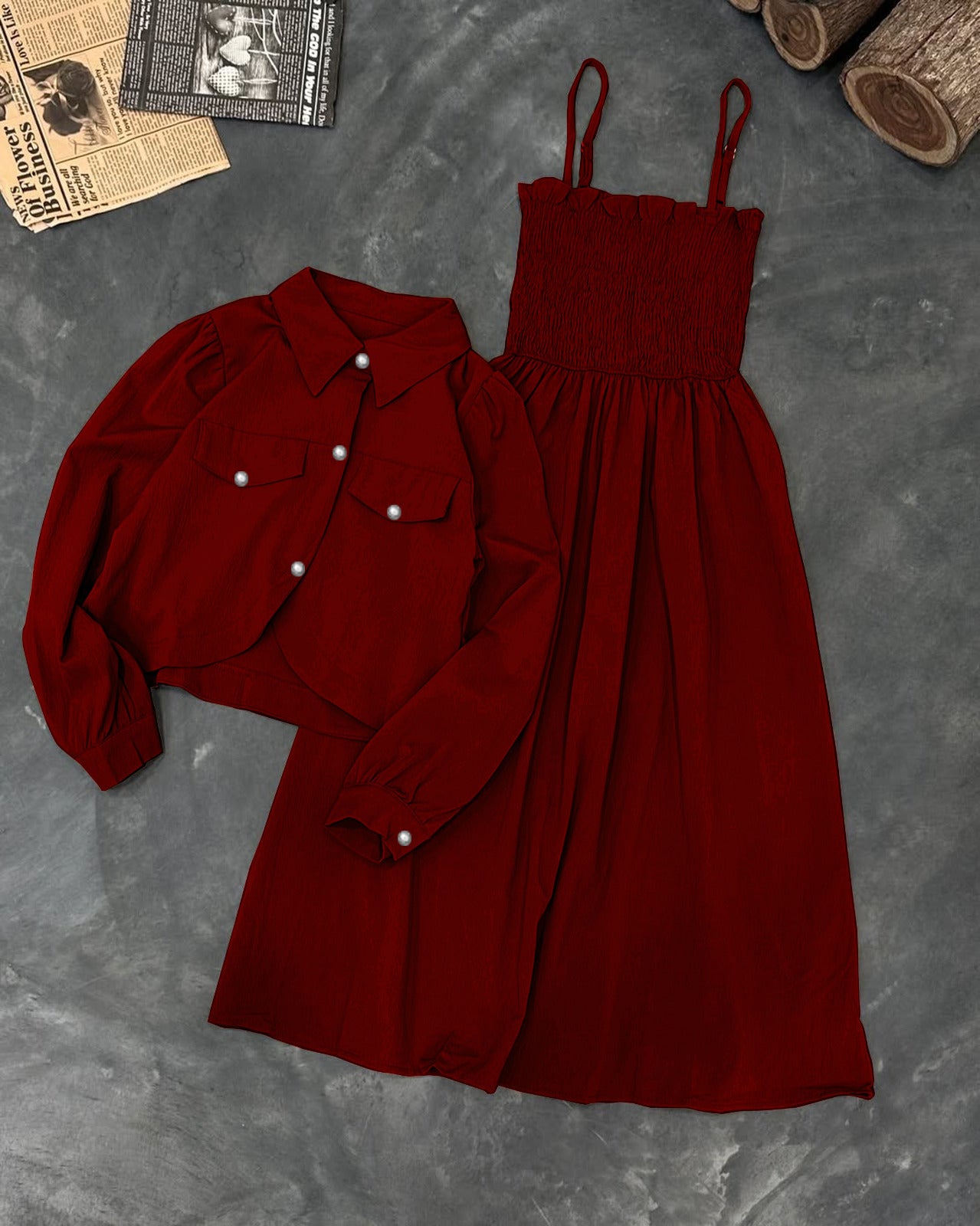 Monochrome Garden Party Set: Smocked Cami Maxi + Cropped Button-Down