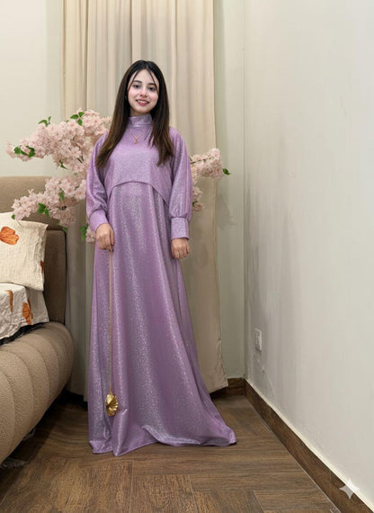Celestial Shimmer Mock-Neck Maxi Dress - Moonlight
