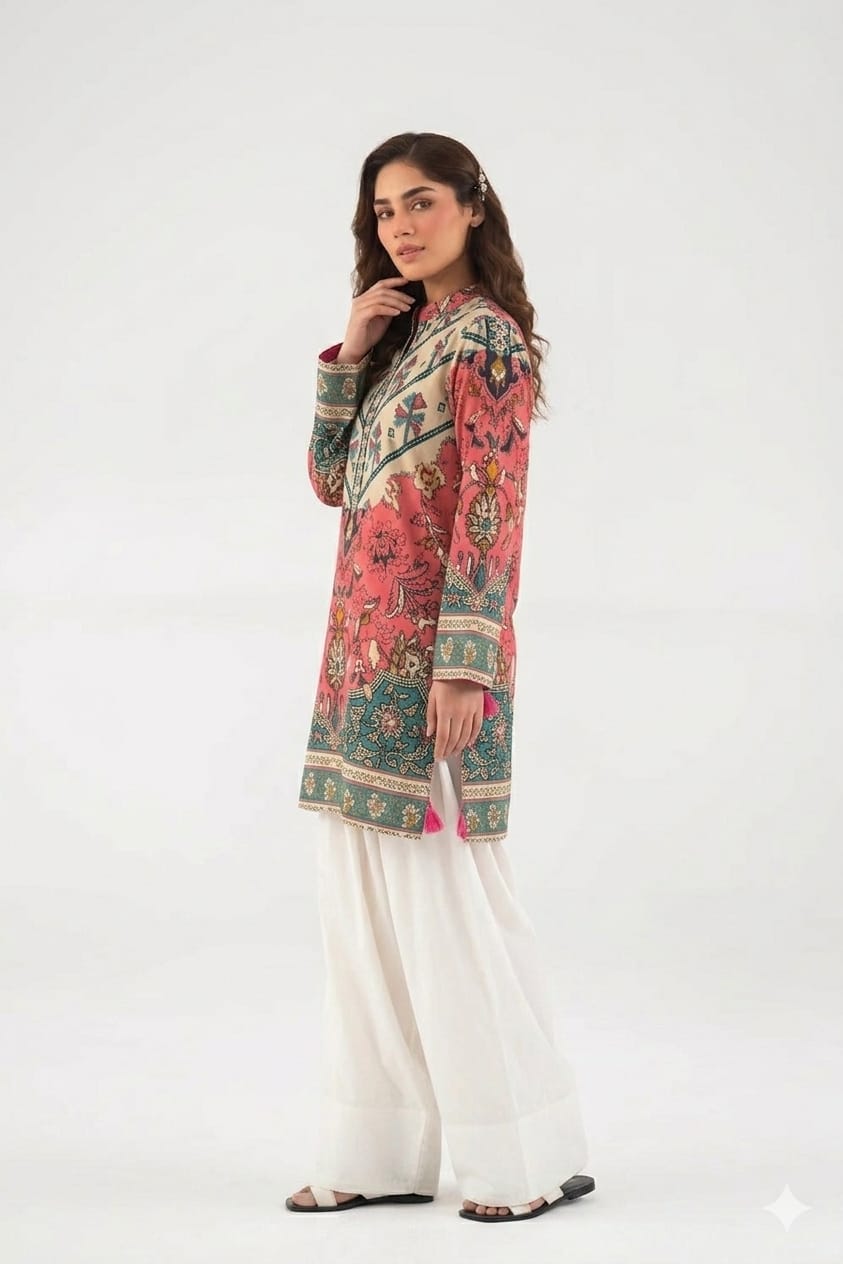 Peach Blossom Filigree Kurta & Farshi Shalwar