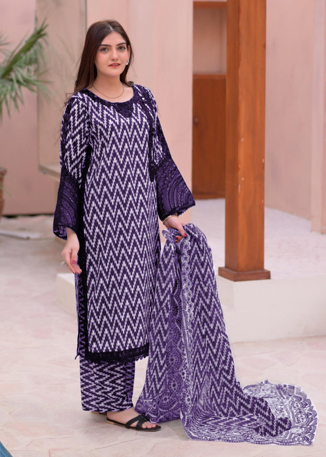 Zig-Zag Printed 3-Piece Lawn Set