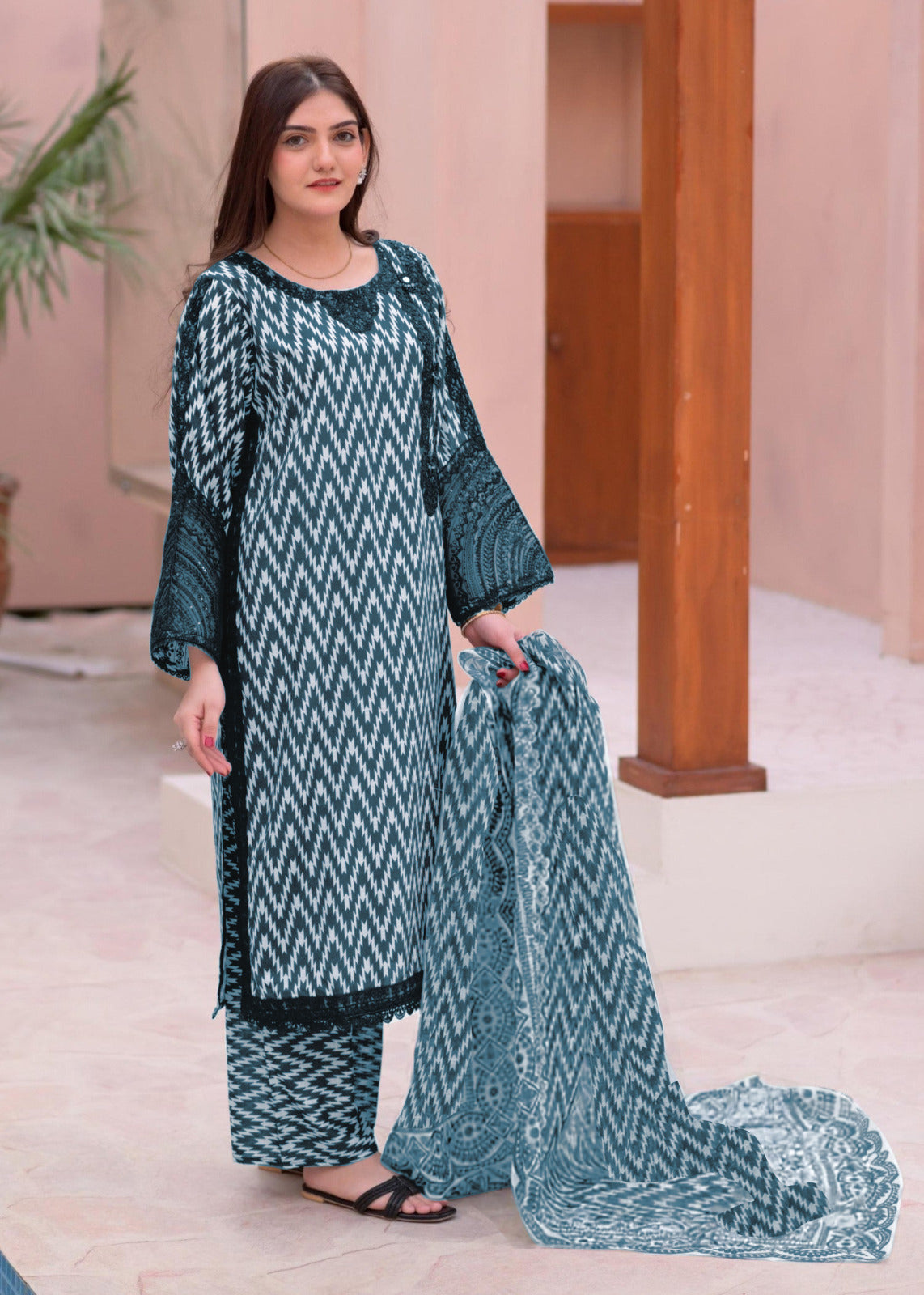 Zig-Zag Printed 3-Piece Lawn Set