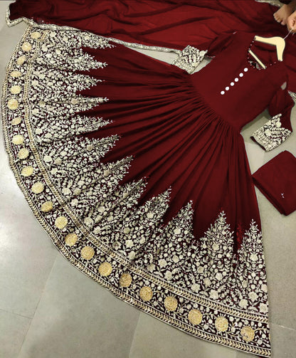 Premium Chiffon Heavily Embroidered 3-Piece Maxi Dress with Four-Side Border Dupatta