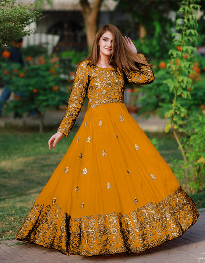 2-Piece Embroidered Silk Long Maxi & Trouser Set with Handwork