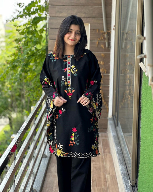 2-Piece Multi-Color Embroidered Linen Shirt & Trouser Set