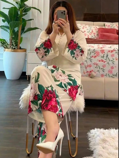Digital Floral Printed Silk Co-Ord Set (2-Piece Shirt & Flapper)