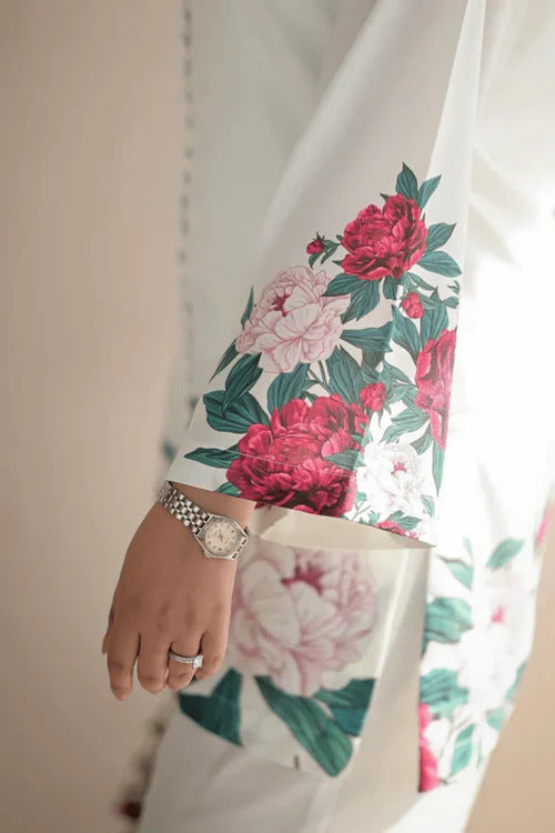Digital Floral Printed Silk Co-Ord Set (2-Piece Shirt & Flapper)