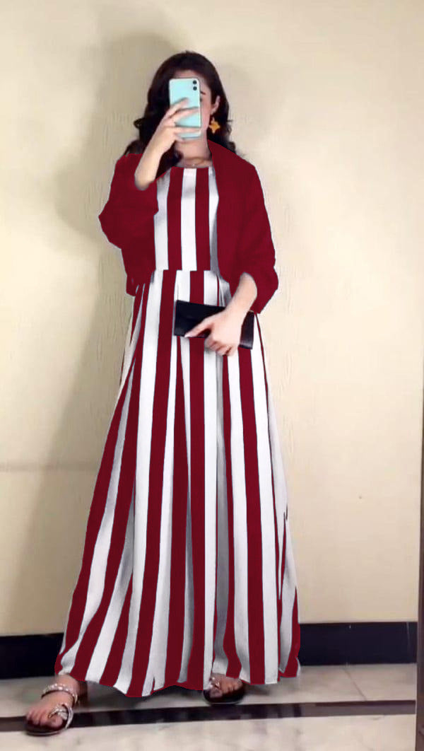 Winter Zebra Printed Silk Maxi Dress with Separate Cotton Koti - 2-Piece Set