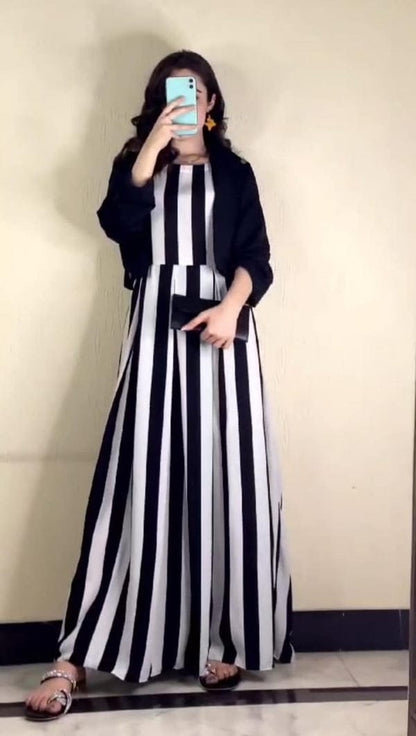 Winter Zebra Printed Silk Maxi Dress with Separate Cotton Koti - 2-Piece Set