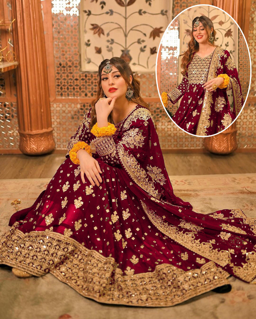 Luxury Crystal Handwork Heavy Embroidered Chiffon Festive Maxi 3-Piece Suit