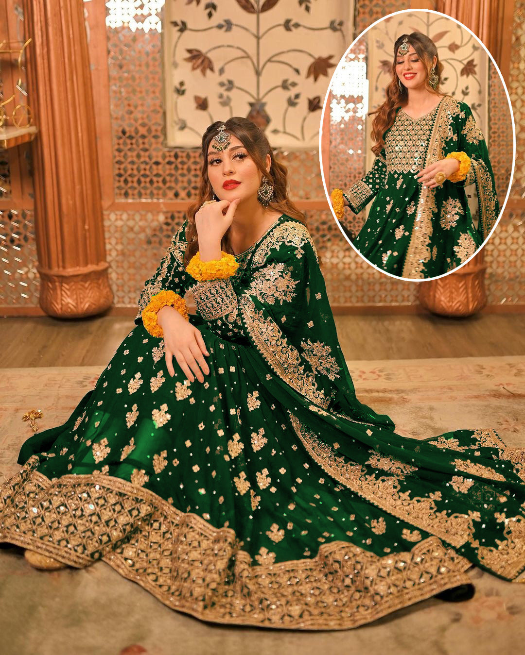 Luxury Crystal Handwork Heavy Embroidered Chiffon Festive Maxi 3-Piece Suit