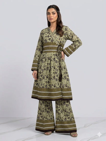 Premium Quality PC Cotton All-Over Printed Angrakha Frock & Flapper Set – 2-Piece