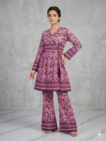 Premium Quality PC Cotton All-Over Printed Angrakha Frock & Flapper Set – 2-Piece