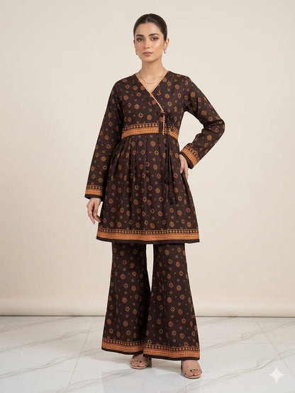 Premium Quality PC Cotton All-Over Printed Angrakha Frock & Flapper Set – 2-Piece