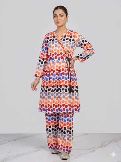 Premium Quality PC Cotton All-Over Printed Angrakha Frock & Flapper Set – 2-Piece