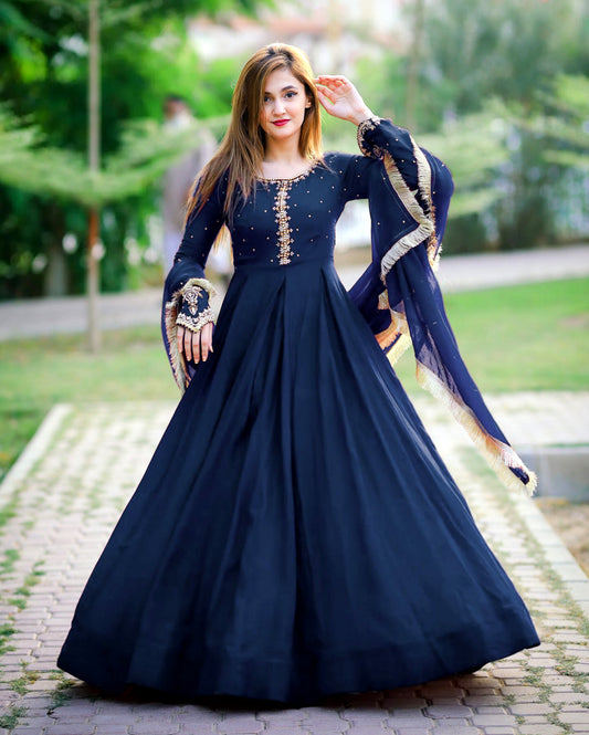 Elegant Kaya Work Embroidered Pure Chiffon Long Maxi 3-Piece Suit