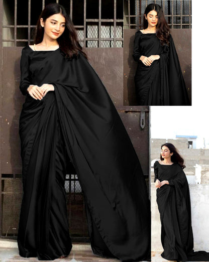 Premium Monochrome Imported Silk 7-Yard Stitched Saree Set