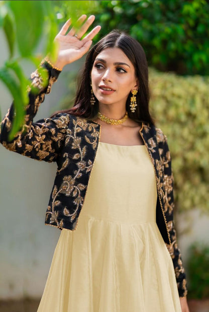 Premium Sequence Embroidered Silk Koti & Shamose Silk Kalidaar Maxi Set – 2-Piece