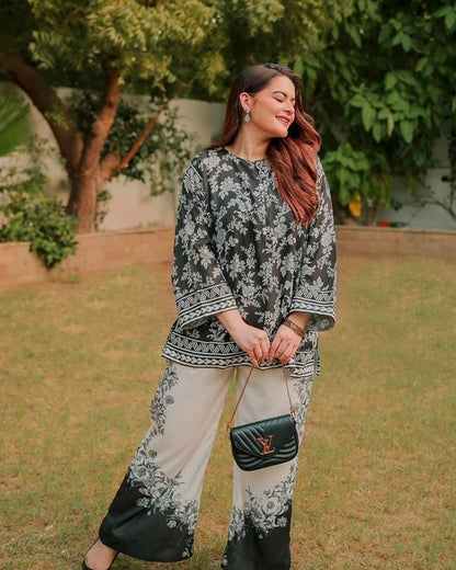 Premium Raw Silk Front & Back Allover Digital Printed Co-Ord Set – 2-Piece