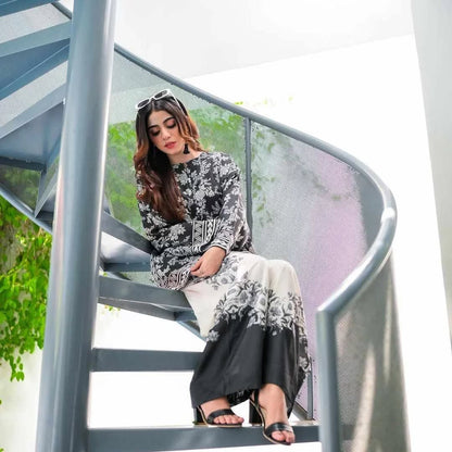 Premium Raw Silk Front & Back Allover Digital Printed Co-Ord Set – 2-Piece