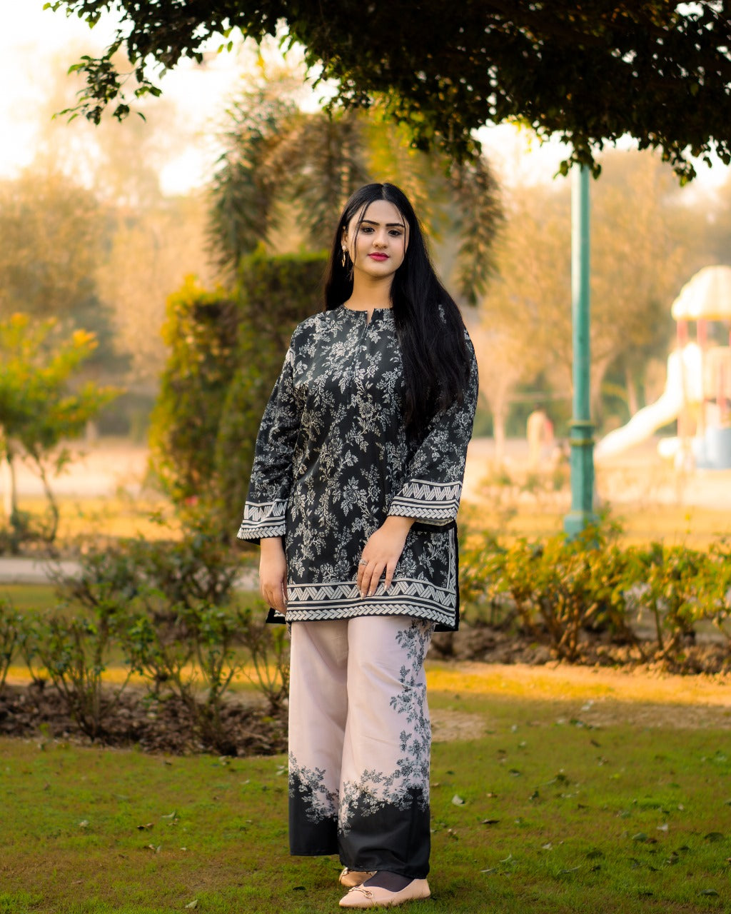 Premium Raw Silk Front & Back Allover Digital Printed Co-Ord Set – 2-Piece