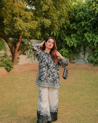 Premium Raw Silk Front & Back Allover Digital Printed Co-Ord Set – 2-Piece