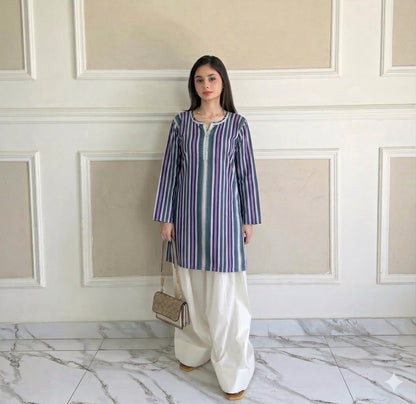 Premium Swiss Lawn Digital Printed Kurti with Classic Farshi Shalwar Set – 2-Piece