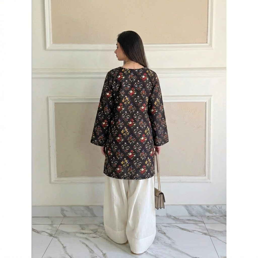 Premium Swiss Lawn Digital Printed Kurti with Classic Farshi Shalwar Set – 2-Piece