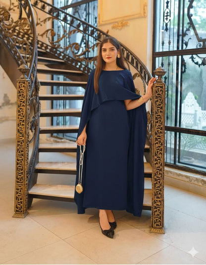 Two Tone Cape Shawl with Long Fitting Body Maxi & Dori (2-Piece Set)