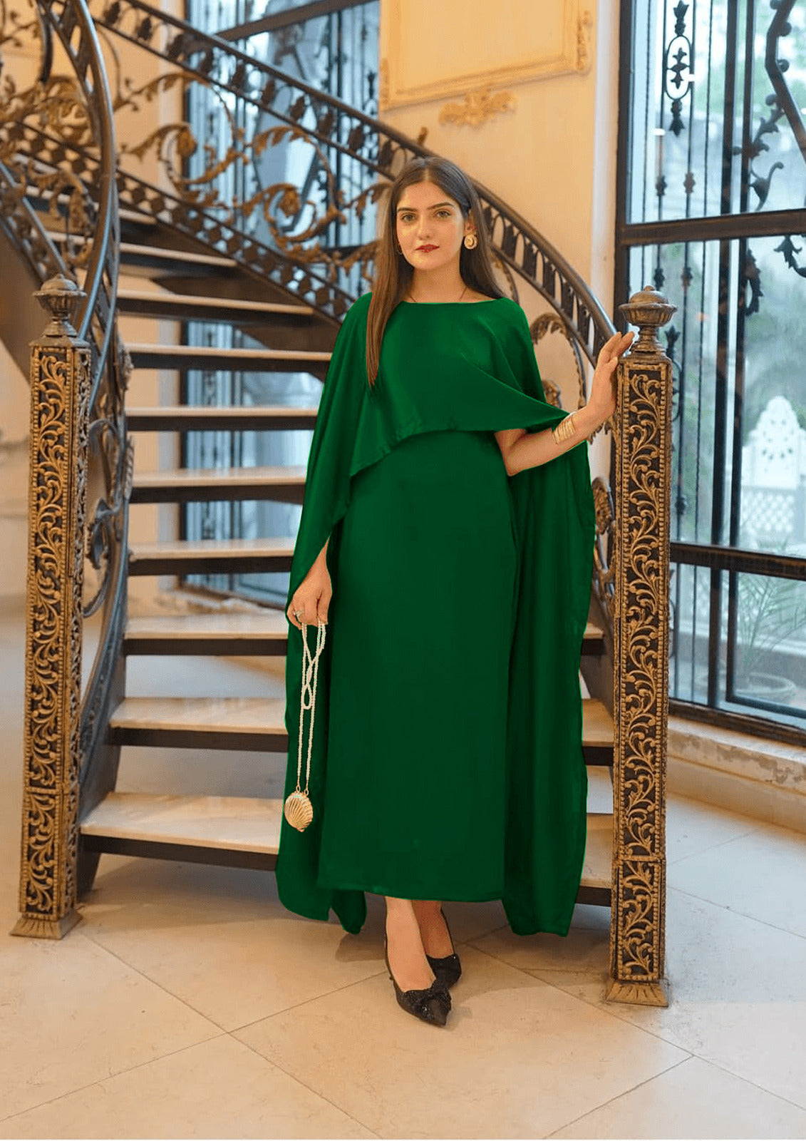 Two Tone Cape Shawl with Long Fitting Body Maxi & Dori (2-Piece Set)